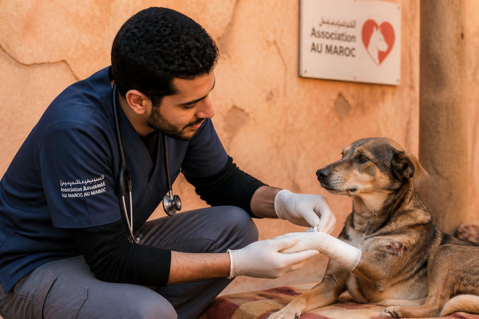 Tierarzt versorgt einen geretteten Hund
